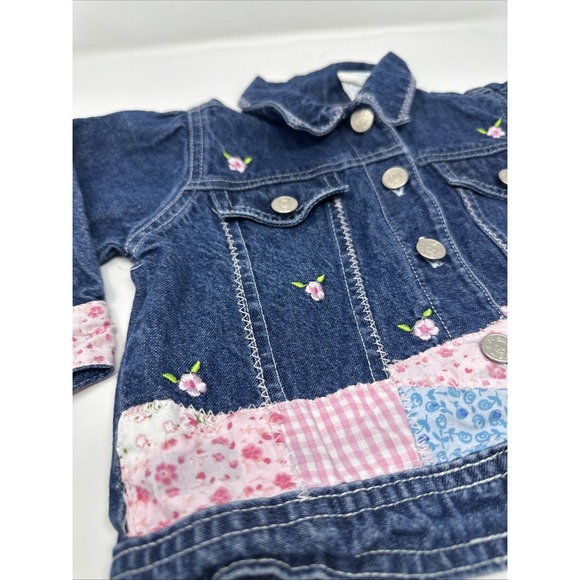 Vintage Cute Femme Denim Jean Jacket Toddler 18 Months Patchwork Floral - Picture 2 of 8